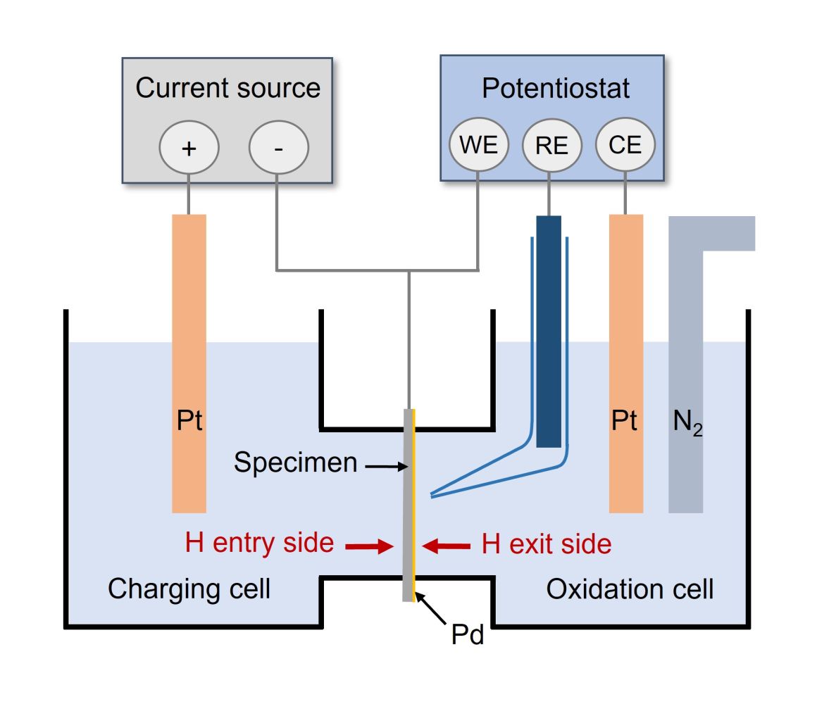Schematic of an electrochemical permeation test cell